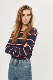 Colour Striped Long Sleeve Crew Neck T-Shirt at Topshop